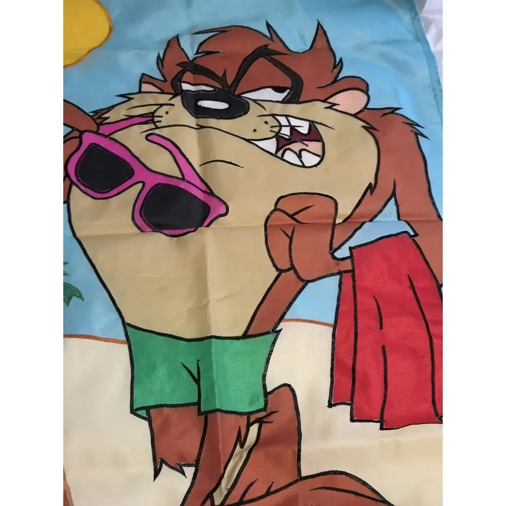 Vtg Looney Tunes Taz Tazmanian Devil at Beach Nylon Flag Banner 90's Retro Y2K